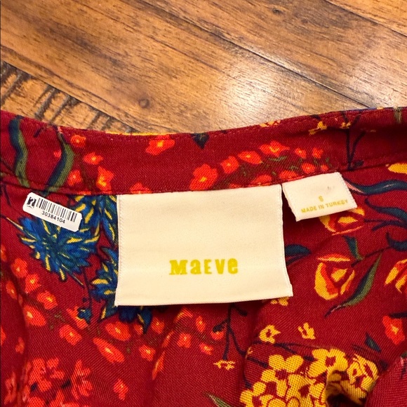 Anthropologie Maeve Red Floral Viscose Pintucked Blouse Women's Small - Picture 2 of 14